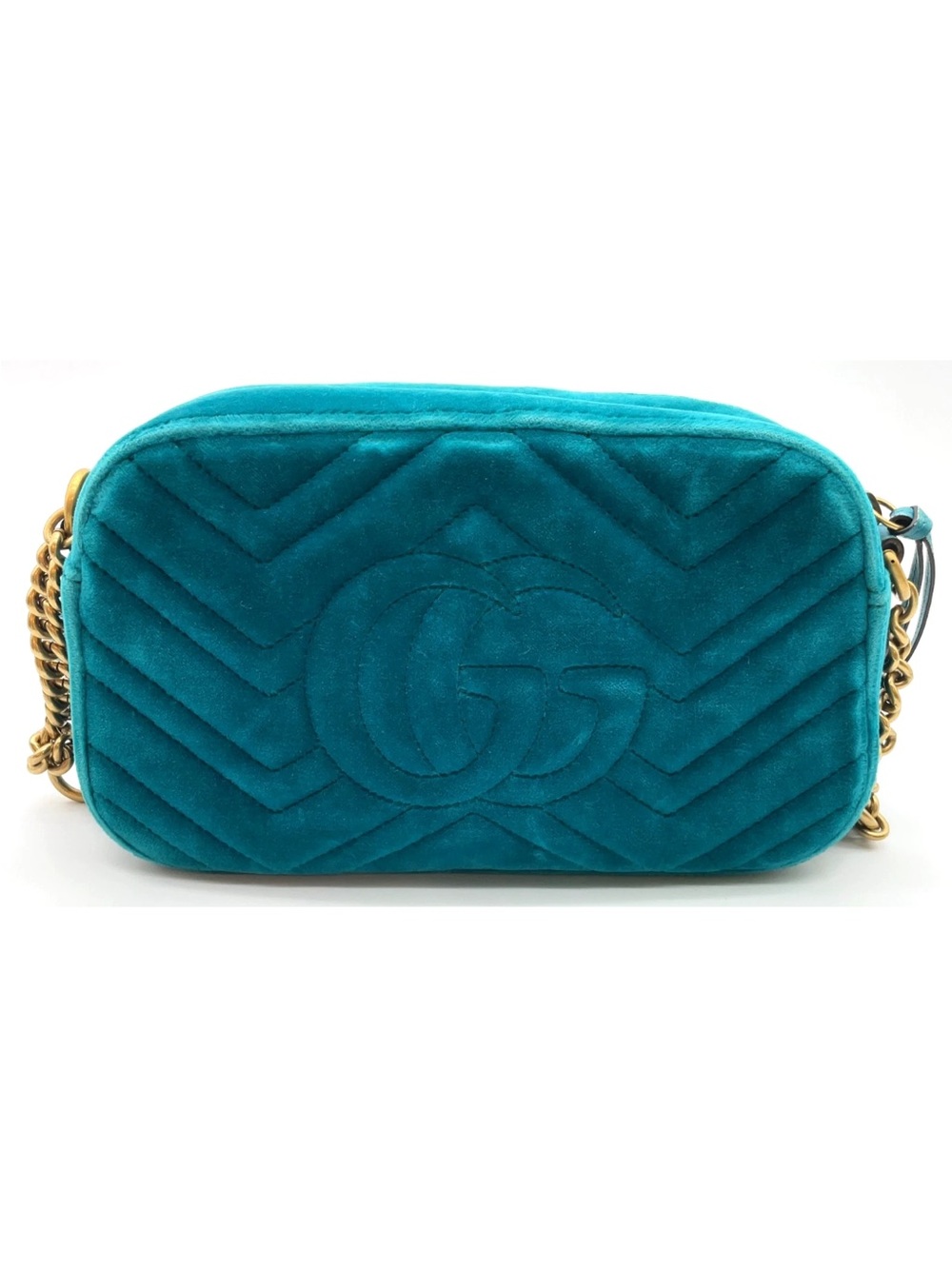 Gucci Teal Quilted Velvet GG Marmont Crossbody Bag - Picture 2 of 16